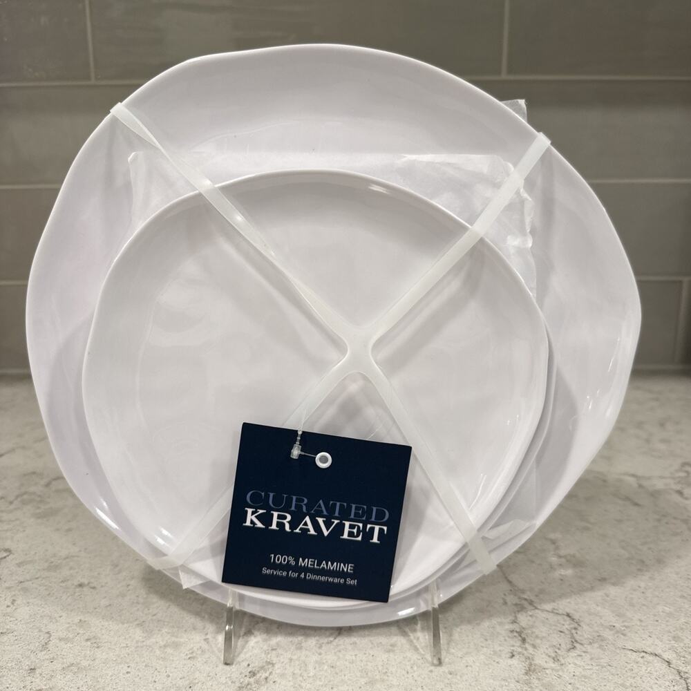 Set of 8 WHITE (4) 11” Dinner + (4) 8” Salad Plates Melamine NEW CURATED KRAVET